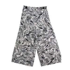 Christian Siriano Black & White Wide-Leg 100% Linen Pants Floral Print Size M
